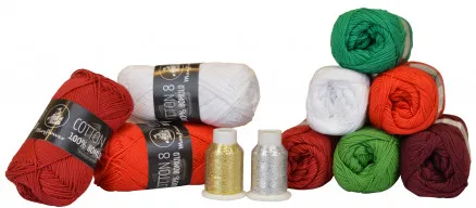 Mayflower Cotton 8/4 Yarn Pack Christmas 6 colours + 2 Glitter - 11 pcs - Mayflower Cotton 8/4 Yarn Pack Christmas 9 colours + 2 Glitter - 11 pcs